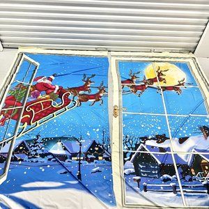 Christmas Curtain Santa Takes Flight with Reindeer Panels Pair 120x168